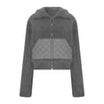 thumbnail image 5 of qucoqpe Womens Fleece Cropped Jackets Long Sleeve Zipper Lapel Coats Fall Winter Casual Trendy Outerwear with Pockets, 5 of 7