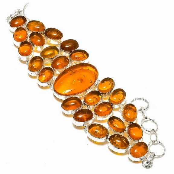 Natural Baltic Amber Gemstone Handmade 925 Sterling Silver Bracelet 7-8"