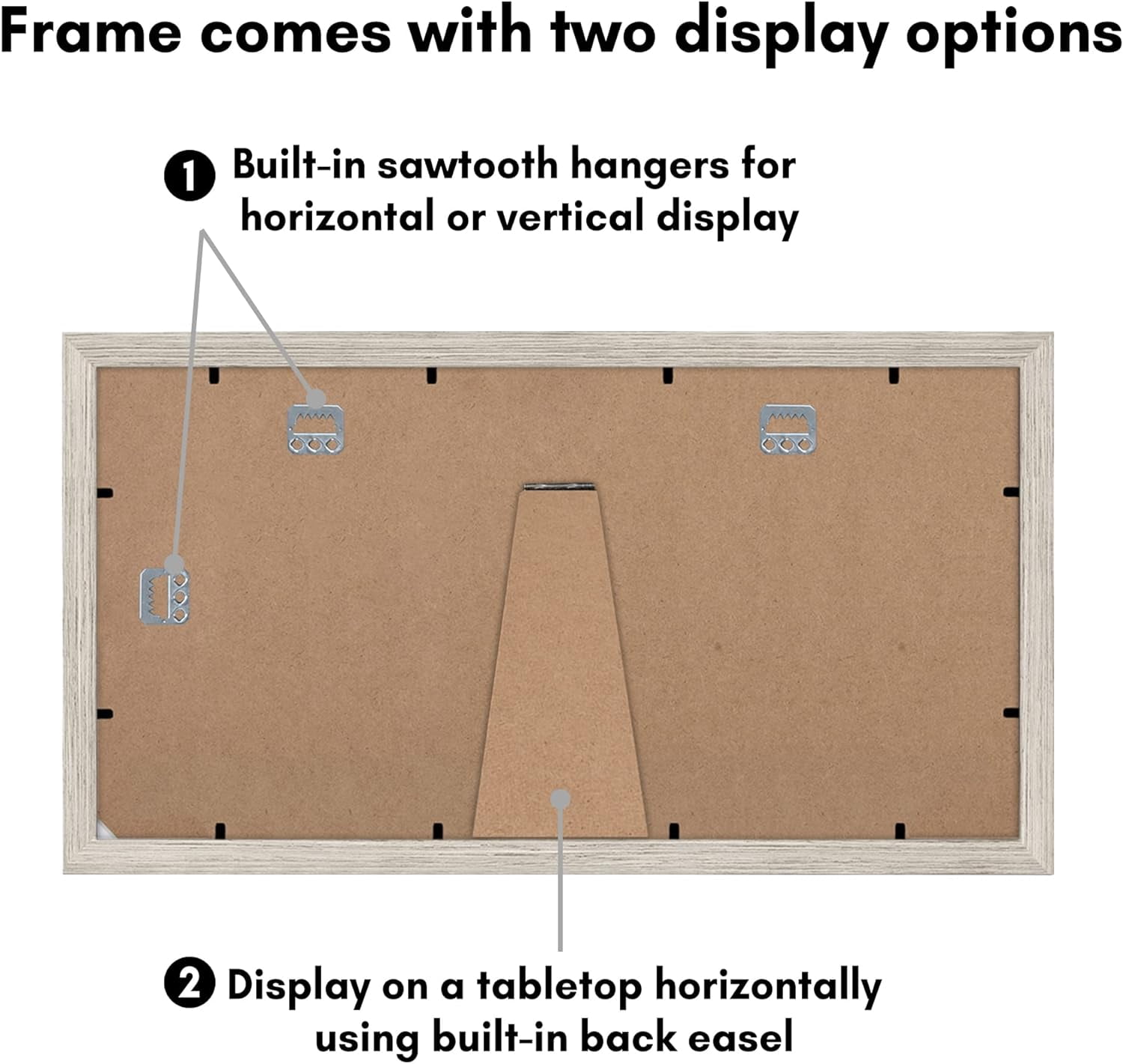 Americanflat 8x16 Collage Picture Frame with Three 5x7 Displays in Driftwood - Composite Wood with Shatter Resistant Glass - Horizontal and Vertical Formats for Wall