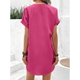 thumbnail image 3 of Mengpipi Womens Dresses V-Neck Button-Up Rolled-Up Sleeves Casual Loose Shirt Dresses S-XXL, 3 of 4