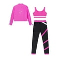 thumbnail image 4 of HULIJA Kids Girls Ice Skating Suit Stripe Zipper Jacket Vest with Patchwork Pants Set Yoga Workout Hot Pink 12, 4 of 5
