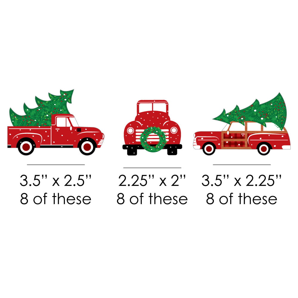 Big Dot of Happiness Merry Little Christmas Tree 24 Count Shaped Red Truck and Car Christmas Party Cut-Outs