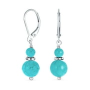 Bling Jewelry Womens Blue Turquoise  Bali Milgrain Edged Drop Dangle Earrings Silver Lever back