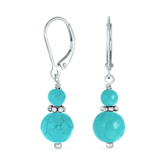 Bling Jewelry Womens Natural Stones Rondel Separator Dangle Ball Earrings Sterling Silver Leverback