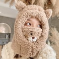 thumbnail image 2 of Brown 1Pc Cute Cartoon Bear Ear Cap Hat Lamb Plush Cap Warm Thickened Ear Protection With Warm Mask For Women Girl，Plush，Autumn, Winter，29*30Cm, 2 of 7