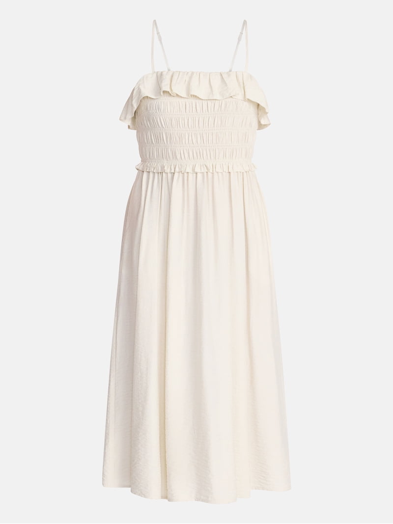 Time and Tru Women's Sleeveless Smocked Midi Dress, Sizes Xs-xxxl, Beige