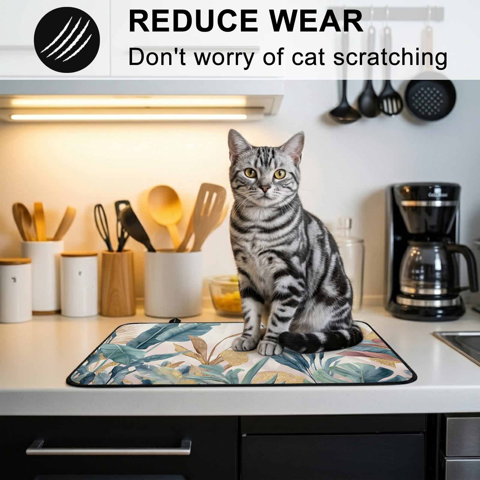 Green Yellow Tropical Leaves Stove Top Cover for Electric Stove, Heat-proof & Non Slip Glass Top Stove Cover Protector, Vintage Botanical Summer Kitchen Flat Cooktop Rubber Mat 24x21 Inches