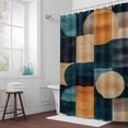 thumbnail image 6 of Abstract Art Shower Curtain for Bathroom Decor, Blue Brown Color Block Composition Waterproof Fabric Shower Curtain, 66"x72" Set with 12 Hooks, 6 of 9