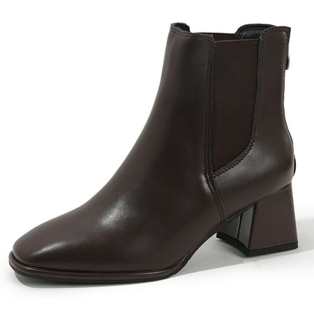 

DADAWEN Women s Low Heel Chunky Ankle Boots Chelsea Boots Fashion Brown 6 US