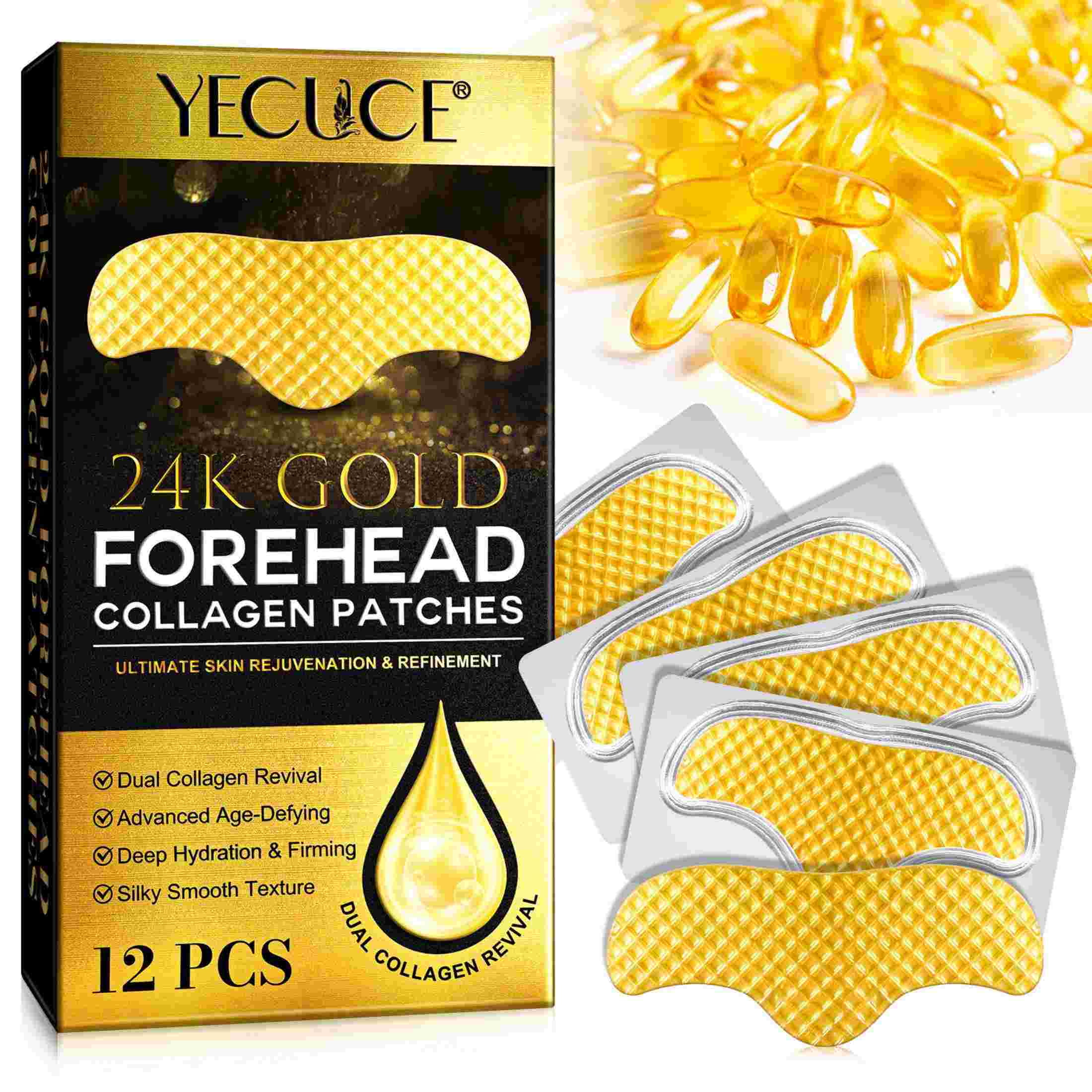 Yecuce 3-Pack 24k Forehead Wrinkle Patches, Collagen Lines Mask with Collagen Boosting Elasticity for Women and Men