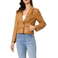 thumbnail image 4 of INSPIRE CHIC Women's Jacket Leather Blazer Long Sleeve Notched Lapel Collar Vintage Moto Biker Vegan Pleather Coat  L Light Brown, 4 of 6