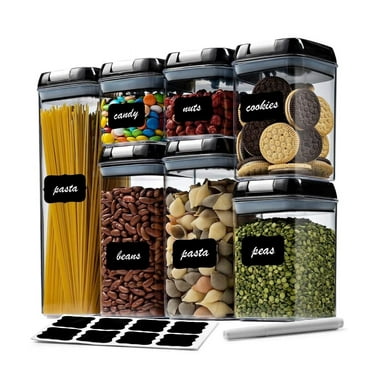 7 Pieces Airtight Food Storage Container Set Kitchen Organization Containers with 8 Labels & Chalk Marker BPA Free Clear Plastic Kitchen and Pantry Organization Containers