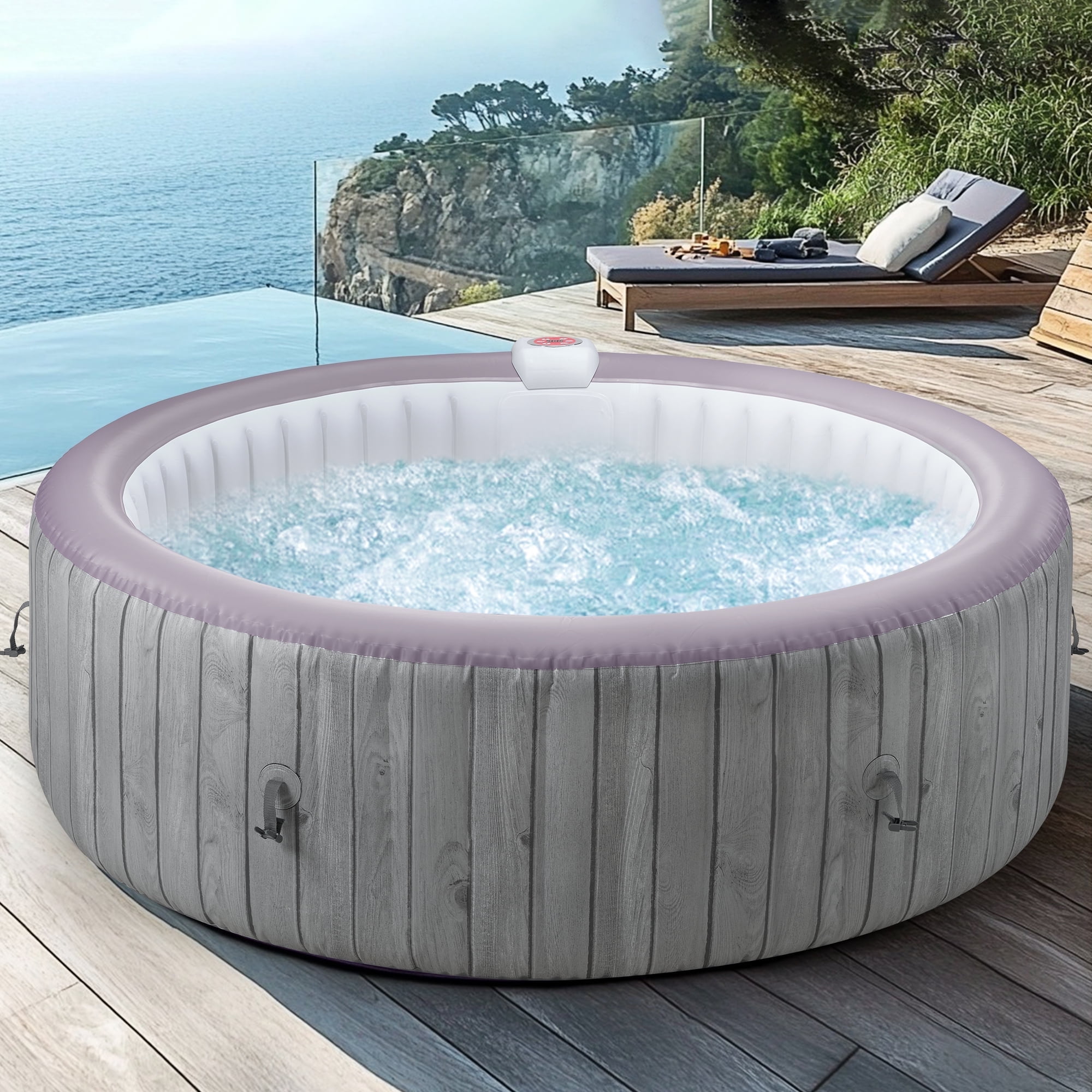Portable Inflatable Hot Tub with Built-in Heating System - 264 Gallon Capacity, Massage Jet Home Hot Tub with Dust Cover for Teens and Adults, Wood Grain