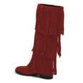 thumbnail image 4 of YDN Women Round Toe Tassels Mid Calf Boots Flats Pull On Fringed Low Heels Winter Fall Party Festival Shoes Size 5 Red, 4 of 4