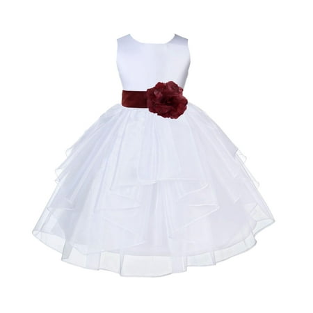 Ekidsbridal White Burgundy Shimmering Organza Christmas Party Bridesmaid Recital Easter Holiday Wedding Pageant Communion Princess Birthday Clothing Baptism 4613S size 6-9 month Flower Girl Dress