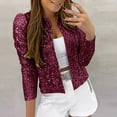 thumbnail image 2 of WTXUE Shrugs & Boleros Long Sleeve, Notch Neck Cardigan for Women Sequin Sequins Sparkling Cardigan Jacket Outerwear for Women Red M, 2 of 7