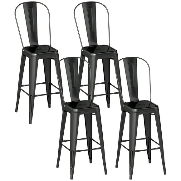HOMCOM 24" Set of 4 Bar Stools Industrial Removable Back Metal Frame Black