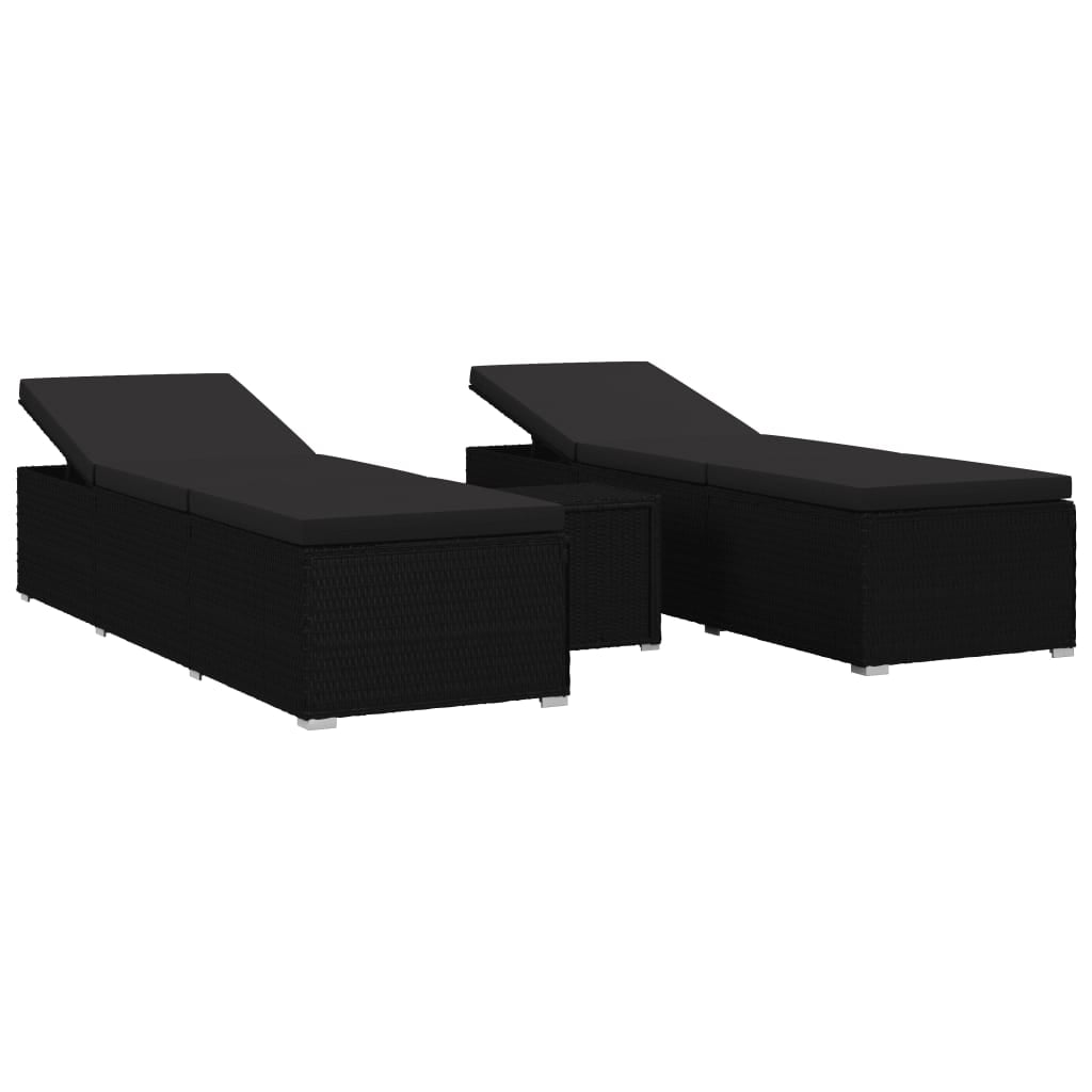 3 Piece Garden Sun Lounger Set Poly Rattan Black