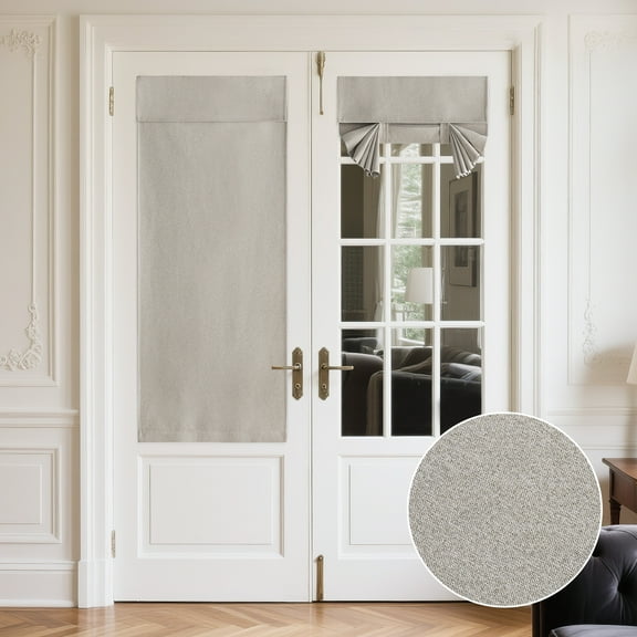 NICETOWN Full Blackout Door Curtains for Classroom, Linen Blended French Door Blinds Privacy Thermal Insulated Room Darkening Tie Up Shades, Silver Grey, 26"x69", 1 Panel