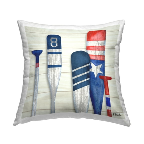 Stupell Industries Patriotic Lake Cabin Boating Oars Design by Paul Brent Throw Pillow
