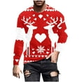 thumbnail image 2 of Visit the JURANMO Store Men Loose Fit Casual T Shirts Cute Snowman Print Crew Neck Long Sleeve Tees Big and Tall Comfy Fall Tee Tops Xmas Gifts Red XXXXL, 2 of 5