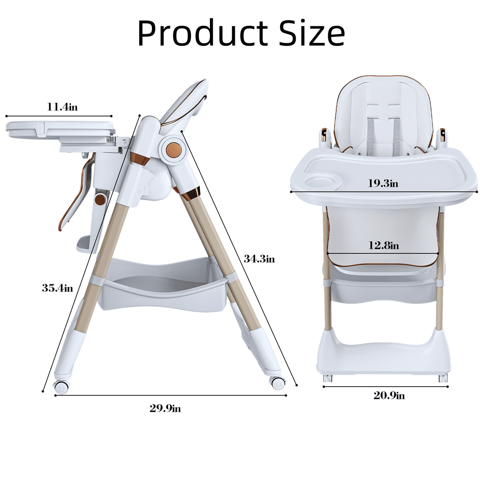 WARMMUSE Baby High Chair, Foldable Baby High Chairs with 5-Level Height & Recline, BPA-Free Tray & Safety Harness, PU Cushion & Removable Tray, White