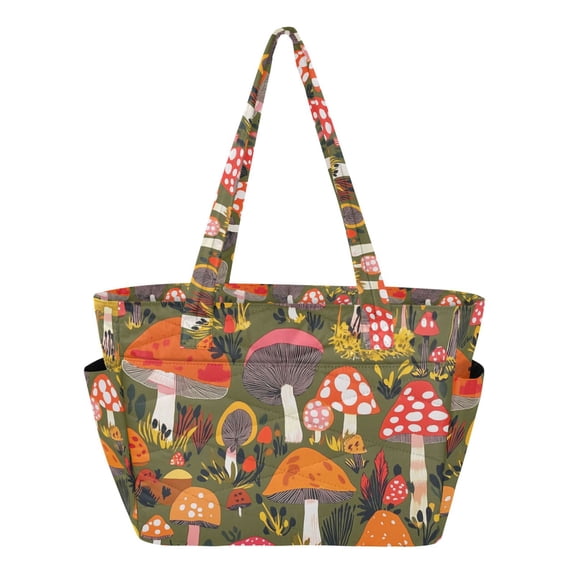 FORMRS Tote Bag for Women Quilted Large Capacity Travel Work Carry On Shoulder Handbag, Vibrant Mushroom