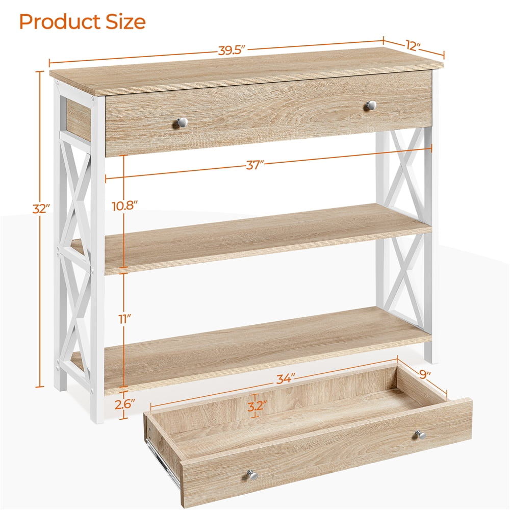 Topeakmart X Design Console Table w/ 1 Drawer & 2 Shelves, Gray, Light Oak