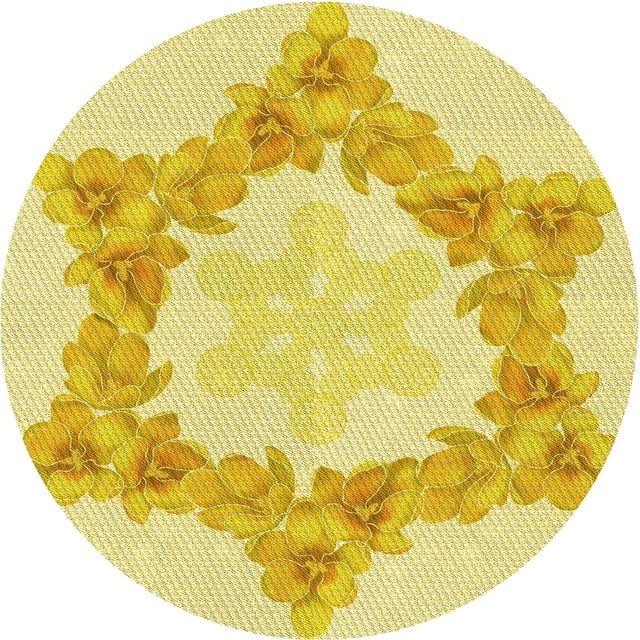 Ahgly Company Tapis d'Intérieur Rond Lavable en Machine Jaune Transitionnel, 8 Pieds Rond