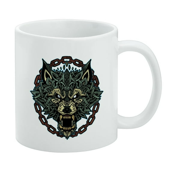 Fenrir Fierce Snarling Wolf In Chains Norse Mythology White Mug