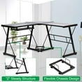 thumbnail image 4 of L Shaped Computer Desk with Keyboard Tray L-Shaped Home Office Desk Corner Desk with Scratch-Resistant Glass Top Table for Home Office Study, Clear, 4 of 7