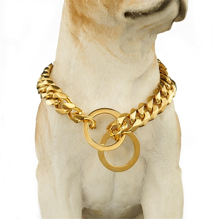 Heavy Duty Chain Dog Collar for Large Dogs Stainless Steel Choker Gold  Pitbull