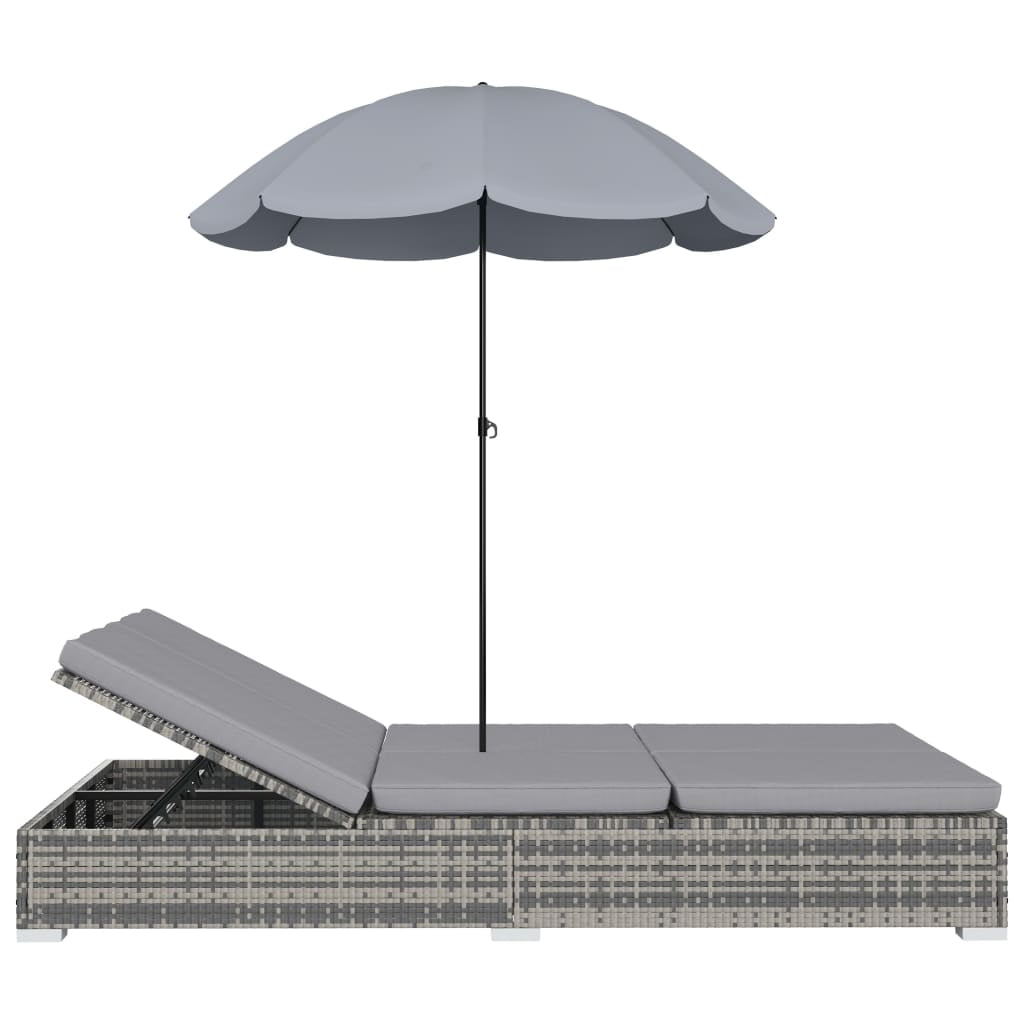 Lowestbest Patio Lounge Chair, Outdoor Poly Rattan Lounge Bed with Umbrella for Outdoor Pool Beach Lowestbest Patio Lounge Chair, Outdoor Poly Rattan Lounge Bed with Umbrella for Outdoor Pool Beach