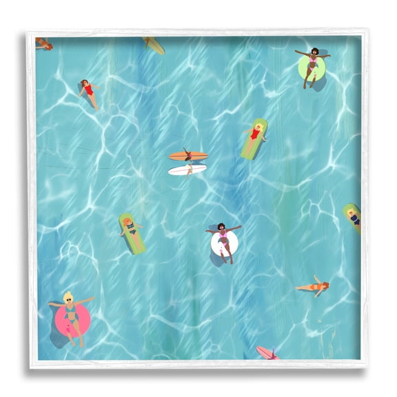 Stupell Aerial Summer View People Swimming Landscape Painting White Framed Art Print Wall Art