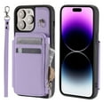thumbnail image 2 of Crossbody Wallet Case for iPhone 14 Pro Max with Card Slot Holder, Magnetic Flip Folio Purse Case, PU Leather Zipper Handbag with Detachable Lanyard Strap & Shoulder Strap, Purple, 2 of 9