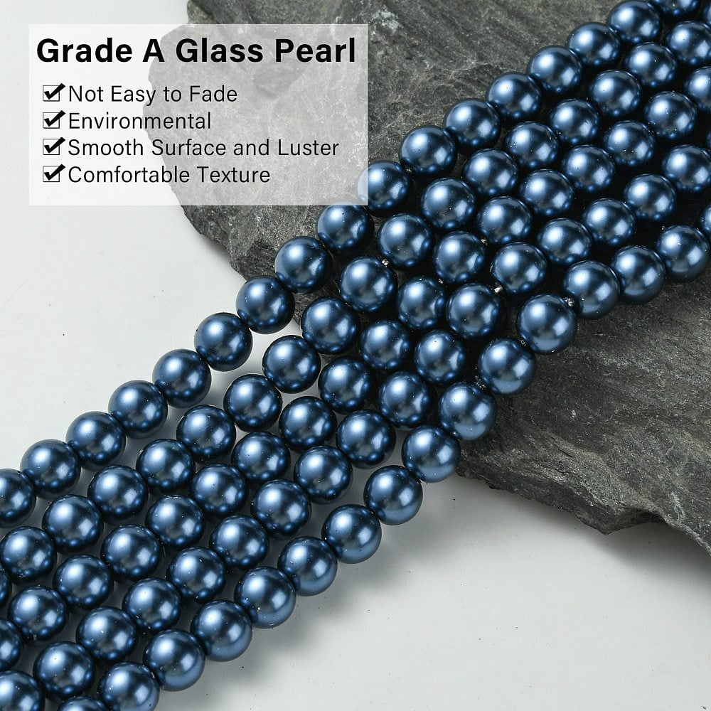 10Strand Eco-Friendly Grade A Glass Pearl Beads Pearlized Round Steel Blue 8mm Hole: 1.2~1.5mm about 52pcs/Strand 16''(40.64cm)