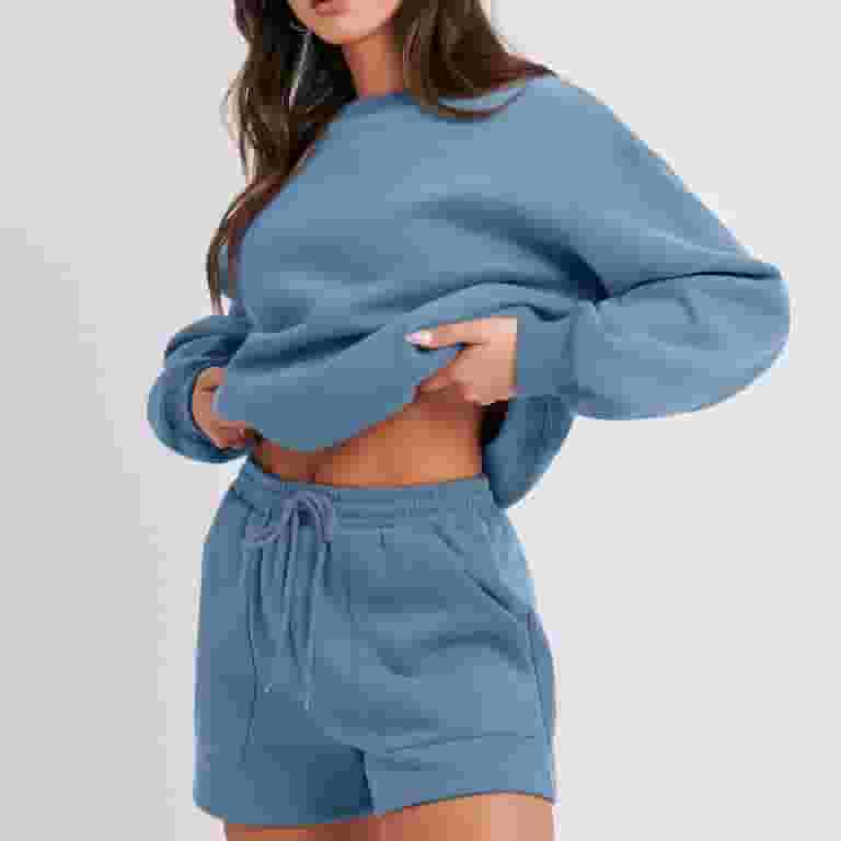 【she's daily】Sweatshirt & Frill Short Pants Set ★2color LLYwey Oversized Sweatshirt and Shorts Set Women 2 Piece