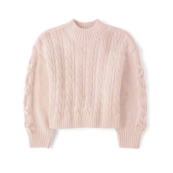 The Children's Place Girls Long Sleeve Cable Knit Ribbon Sweater, Sizes XS-XXL