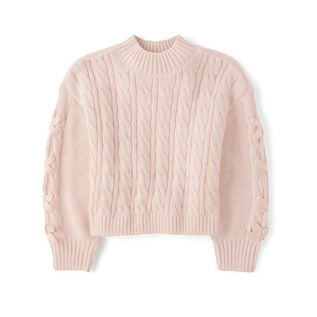The Children s Place Girls Long Sleeve Cable Knit Ribbon Sweater  Sizes XS-XXL