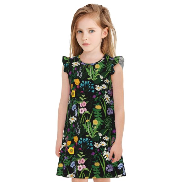 Fotbe Chamomile Vestido de Dormir para Niñas de 3 a 10 Años, Mangas Cortas, Estilo Princesa, Pijama Camisón con Mangas Voladas-X-Large