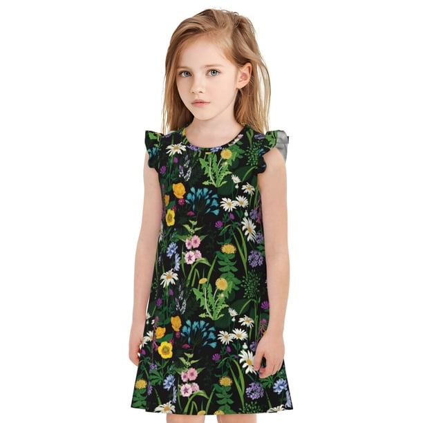 Fotbe Chamomile Vestido de Dormir para Niñas de 3 a 10 Años, Mangas Cortas, Estilo Princesa, Pijama Camisón con Mangas Voladas-X-Large