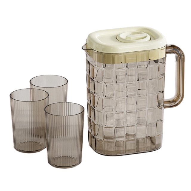 2000ml Plastic Drink Pitcher with Detachable Handle & 3 Cups | BPA-Free Cold Water Jug for Home, Restaurants, Outdoor