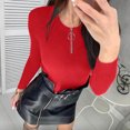 thumbnail image 2 of CAICJ98 Cropped Sweaters for Women Womens Off Shoulder Knit Sweaters Oversized V Neck Long Sleeve Loose Lightweight Pullover Tops Red,S, 2 of 3