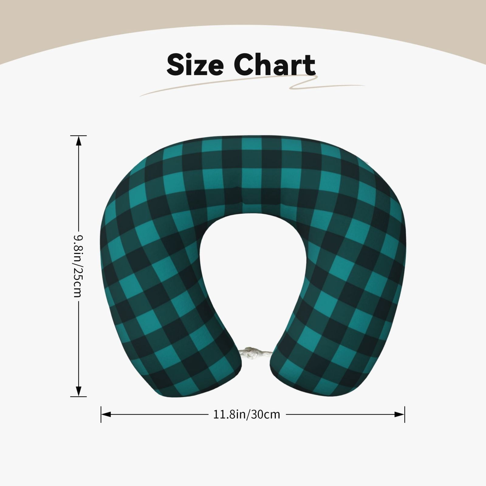 Xecao Teal On Black Plaid Print Memory Foam Cervical Neck Pillow Versatile U-Shaped Pillows for Home,Office,Camping,Travelling,Soft Washable Cover
