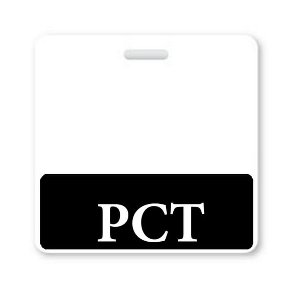 5 Pack - PCT Badge Buddy Horizontal - Heavy Duty Badge Buddies for Patient Care Technicians - Spill & Tear Proof Cards - 2 Sided USA Printed Identifier ID Tag Backer by Specialist ID (Black)