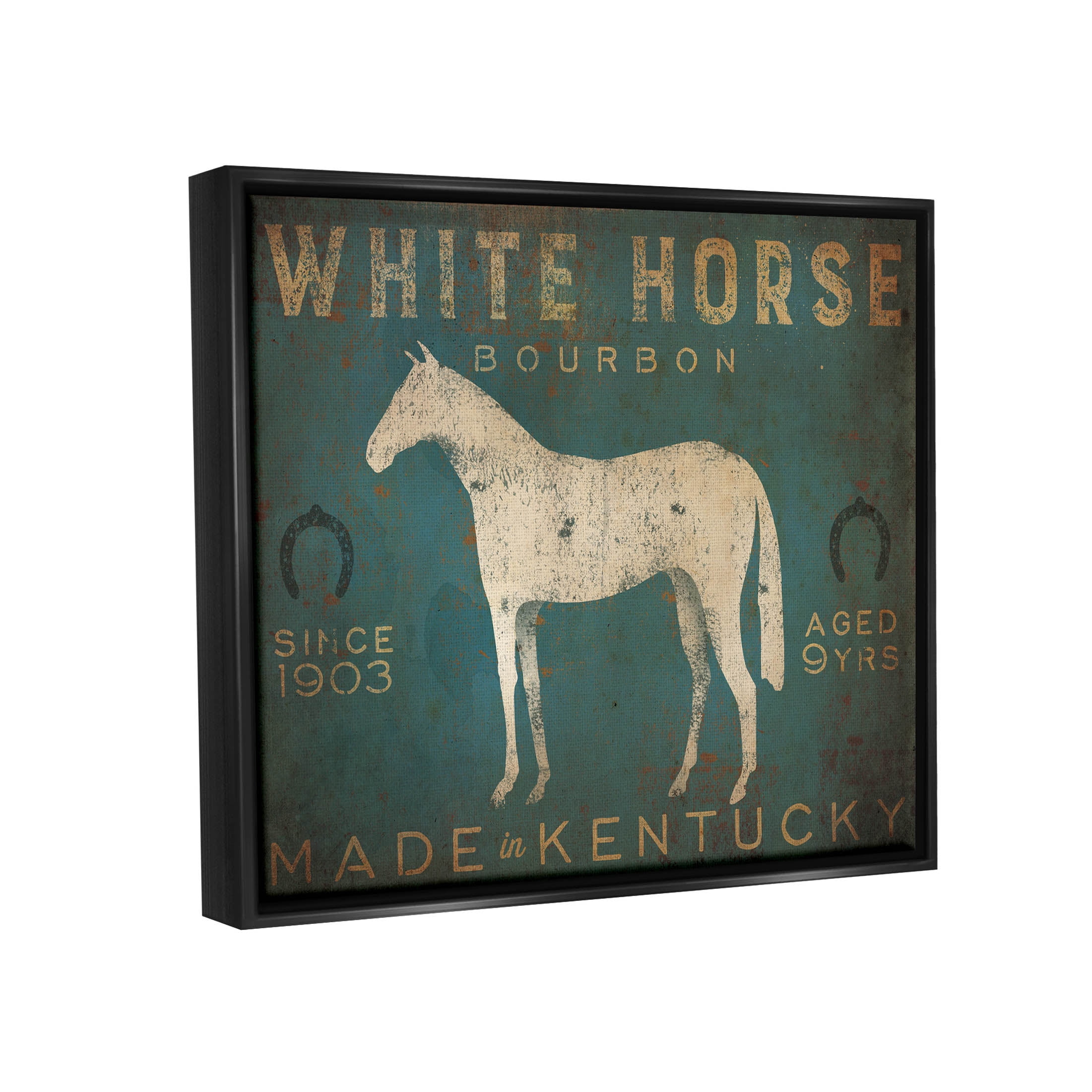 Stupell Industries White Horse Bourbon Vintage Sign Graphic Art Jet Black Floating Framed Canvas Print Wall Art, Design by Ryan Fowler