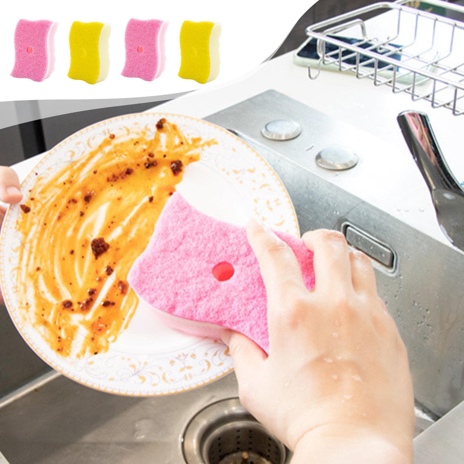 pstuiky Dishwashing Sponge Scrubbers Thickened Double-Sided Absorbent Design Set of 4 Multi-Purpose Cleaning Sponges 11X7X4Cm Each Kitchen, Bathroom & Household Surface Cleaning Tools