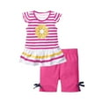 thumbnail image 4 of Scyoekwg Little Girls 2 Piece Outfits Crew Neck Comfy Sleeveless Casual Fashion Print Flying Sleeve Striped Print Top Base Layer Short Pants Outfits, Hot Pink, 5-6 Years, 4 of 5