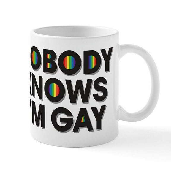 CafePress - Nobody Knows I'm Gay Mug - 11 oz Ceramic Mug - Novelty Coffee Tea Cup
