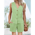thumbnail image 5 of Women Two-Piece Resort Short Suit Linen Check Vest Green S, 5 of 7